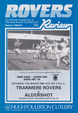 Tranmere Rovers v Aldershot Match Programme 1984-03-17